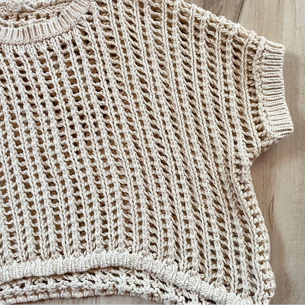 Crochet Open-Knit Boxy Top - Cream - Picture 3 of 12